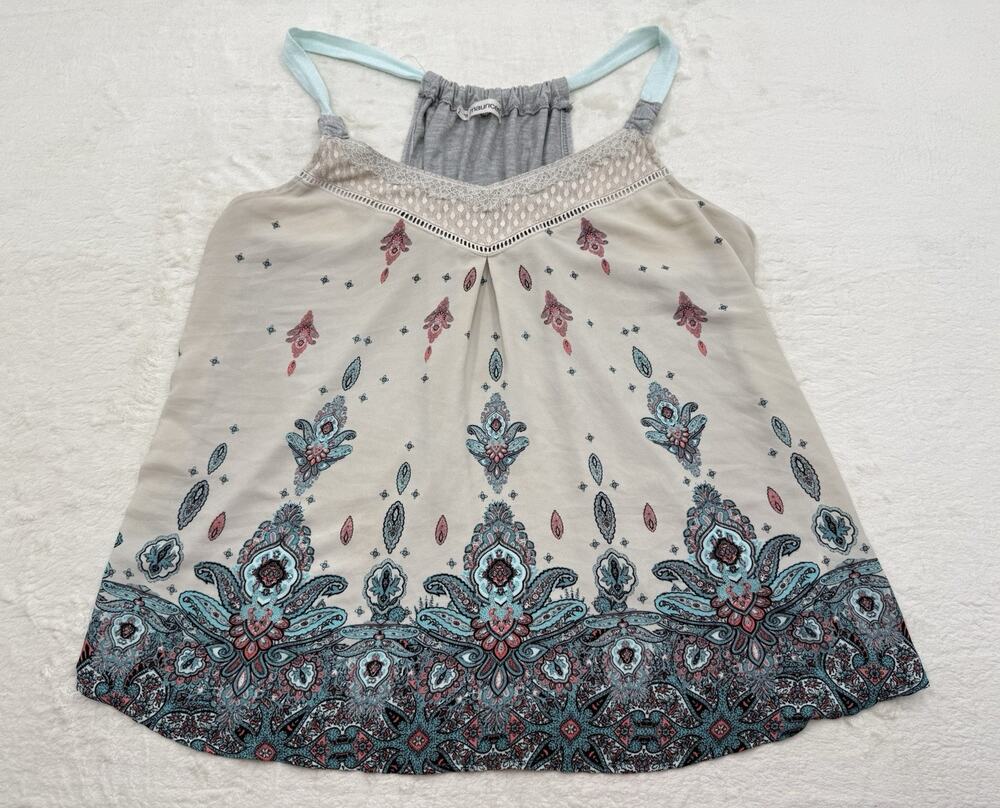 Maurices Women’s Floral Paisley Tank Top Cream Gray Ladder Lace Size 2X